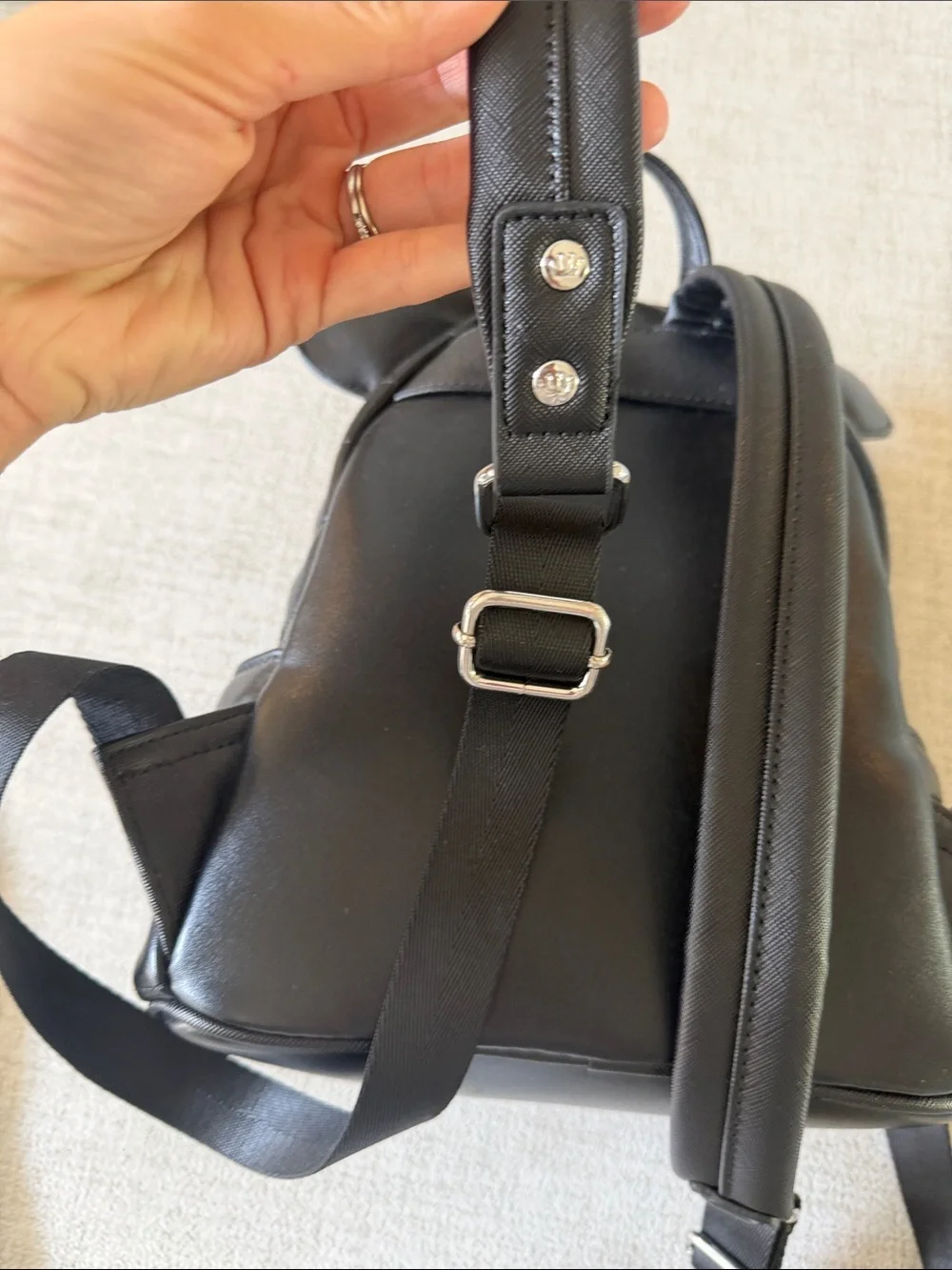 Loungefly Black Mini Backpack with Red Bow and Mouse Ears